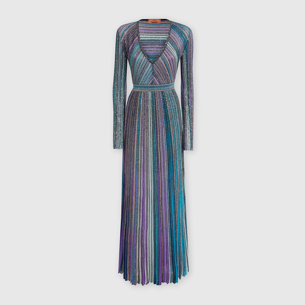Missoni Women's Spring & Autumn Colorblocking V-Neck Knit Pullover Long Sleeve Dress Ngvp #1849