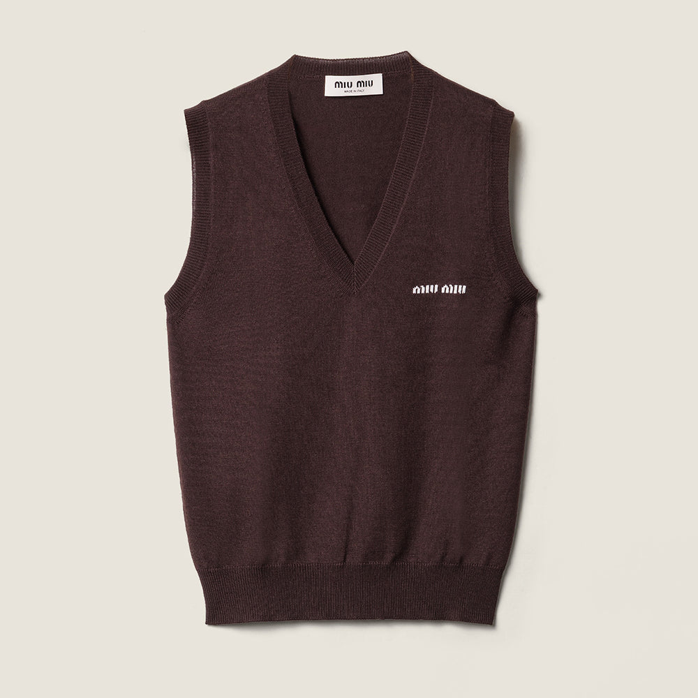 MiuMiu Fashion-Forward Solid-Color Knit Tank Top for Women Spring/Summer Layering Casual V-Neck Sweater Vest #194498