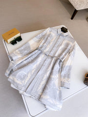 Versace Women's Summer Flip Ancient Greek Floral Pattern Long Sleeve Tunic Silk Dress #75227