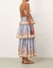 Zimmermann Daylight Tiered Maxi Dress Resort Swimwear Collection Long Strapless Dress With Layered Skirt Square Neckline And Shell-motif Embroidered Lace Dresses #196820