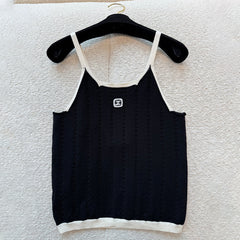 Chanel Women's Spring/summer Color-block Jacquard Knit Tank Top Fashionable Resort-style Casual Spaghetti-strap Knit Tank Lady Vest #82729A