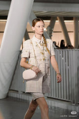 Chanel Women's Women's Spring And Summer Pink Plaid Woven Dress Fashionable Elegant Temperament Casual Single-breasted Shirt Dress Dresses Ngvp #1963