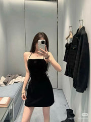 MiuMiu Women's Summer Embroidered Letter Logo Solid Color Stretch Velvet Sleeveless Dresses #75386