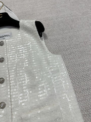 Chanel Women's Spring And Autumn Beaded Solid Color Single-Breasted Fitted Sleeveless Sequin Vest Jacket Ngvp #1668