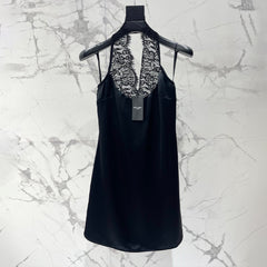 Saint Laurent Women's Acetate Patchwork Lace Spaghetti-strap Halter Neck Dress Sexy Elegant And Flattering Spring/summer Mini Dress Lady #196565
