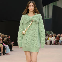 Chanel Women's Spring/Fall High-Street Bow-Neck Knit Long-Sleeve Solid-Color Mohair Wool Short Dress Dresses Ngvp #2597