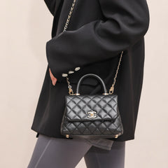 Chanel COCO Handle 16 Classic Logo Black Gold Leather Caviar Chain Shoulder Crossbody Mini Small Medium Women's Spring Summer Black Bag Bags #81386