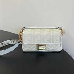 Fendi Women's FF Printed Flap Magnetic Clasp Closure Jacquard Fabric Baguette Bag Shoulder Tote Handbag Bags #76386