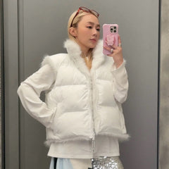 Balenciaga Women's Fall And Winter Nylon Fabric Double Sided Wear Fur Fabric Zipper Sleeveless Vest Jacket #74841