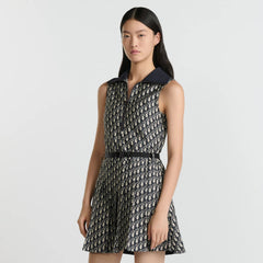 Dior Women's Spring/Summer Monogrammed Jacquard Pleated Sleeveless Half Zipper Neck Dresses #75852
