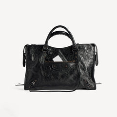 Balenciaga Le City Medium And Small Handbags Silver And Black Accents Imported Lambskin Biker Bag Riveted Tote Crossbody Bags #84168A