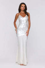 Shimmer Glow Sequin Maxi Dress Ecru White