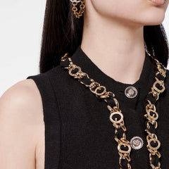 Chanel Women's Fall And Winter Fashion Antique Chain Single-Breasted Black And Gold Cashmere Knitted Tank Top Fitted Vest Ngvp #9316