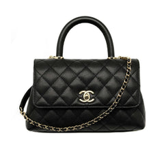 Chanel COCO Handle 16 Classic Logo Black Gold Leather Caviar Chain Shoulder Crossbody Mini Small Medium Women's Spring Summer Black Bag Bags #81386