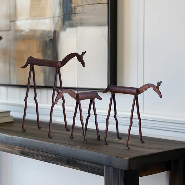 Forged Iron Horse Statues, Set of Three