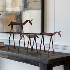 Forged Iron Horse Statues, Set of Three