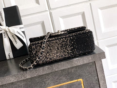 Chanel Women's Full-Diamond Logo Single-Shoulder Crossbody Bag Casual Solid-Color Chain-Strap Flip-Top Rotating Closure Handbag Bag Bags #81562