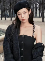 Chanel Women's Spring/Summer High-Street Single-Button Sleeveless Knit Embroidered Cropped Tank Top Vest Ngvp #2333