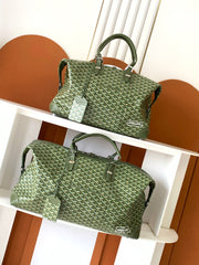 GOYARD Boston Men's And Women's Old Flower Full Print Canvas Collocation Cowhide Shoulder Cross Handbag Travel Bag Bags #76641