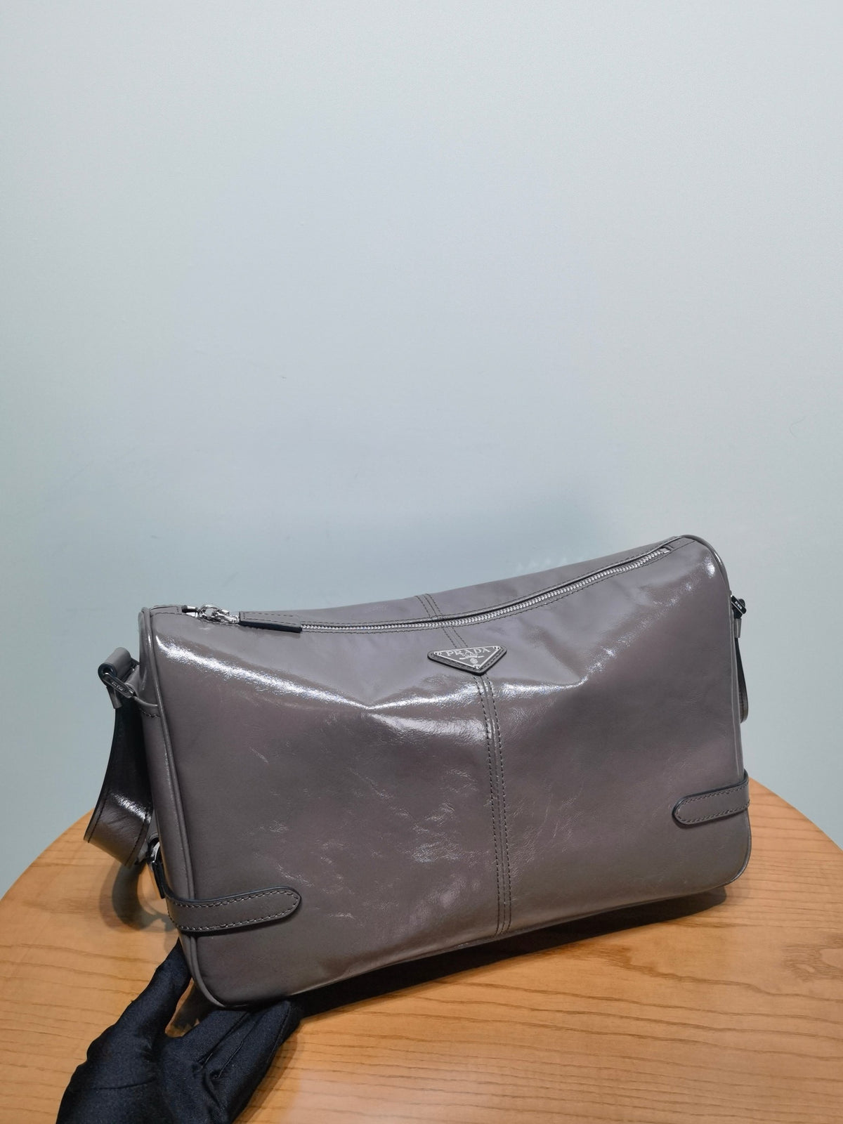 Prada triangular enamel logo nameplate Leather Shoulder Bag #82448A