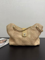 Chanel 2026 Spring/summer Preview Collection Shopping Bag Beige Woven Bags Gold-toned Metal-accented Leather Chain Crossbody Bag And Casual Straw Bags For Vacation #196025