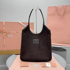 MiuMiu Light Blue Ivy Tote Bag Fashionable Casual Large-capacity Shoulder Bag With Handles Solid Color Logo Suede Bags #84214A