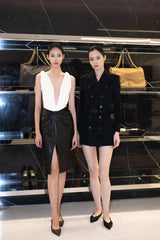 SAINT LAURENT Women's Spring. Autumn And Winter Double-Breasted Belt Solid Color Wool Short Black Dress Long-Sleeved Straight Coat Ngvp #9399
