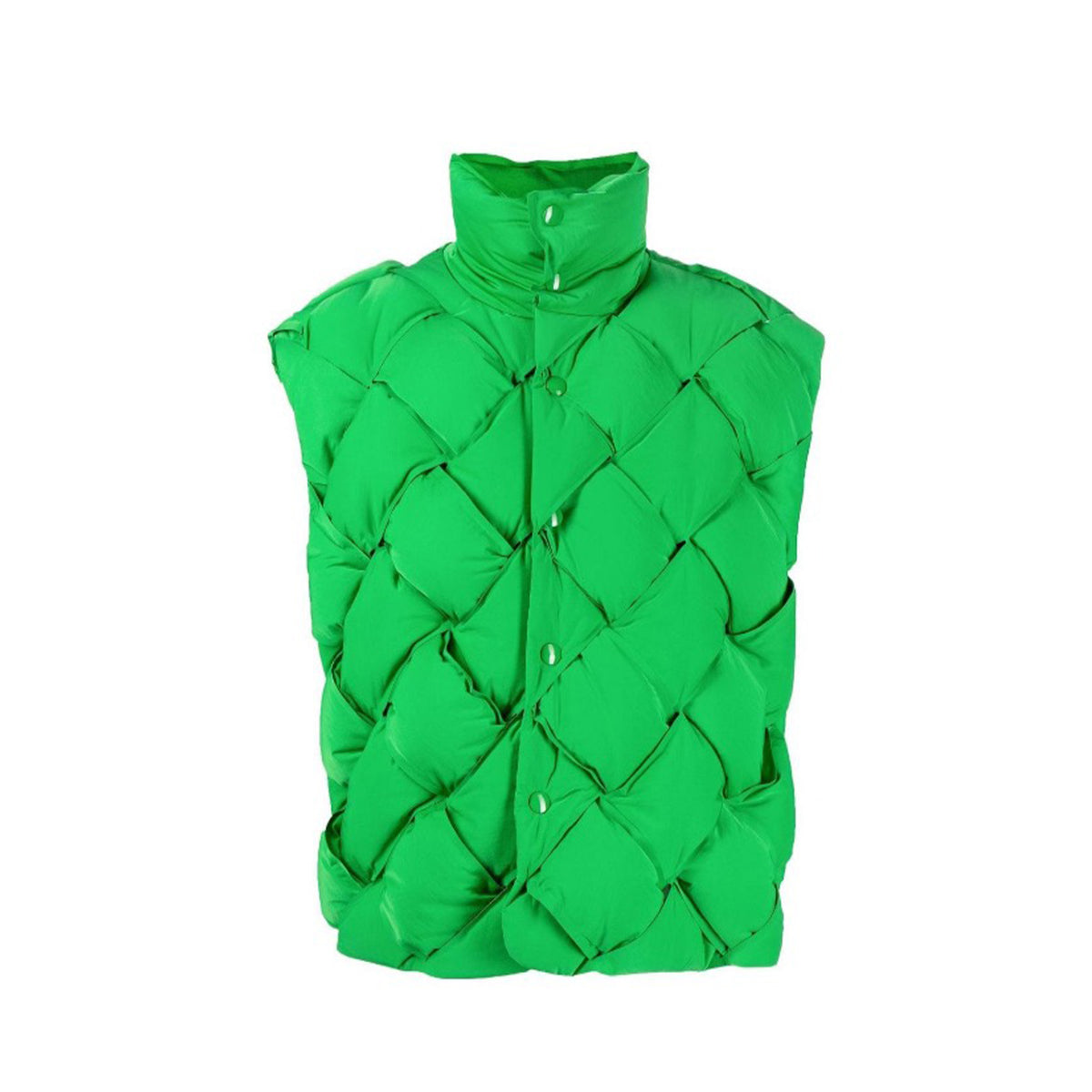 Bottega Veneta Men's Women's Woven Down Vest Solid Color Standing Collar Single Breasted White Duck Down Jacket Vest Ngvp #7216