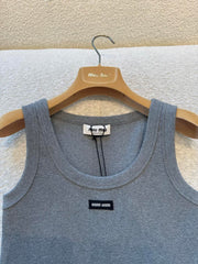 MiuMiu Women's Summer Vest Sleeveless Ribbed Knitted Grey Sports Tank Lady Top T-Shirt # 195398