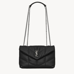 SAINT LAURENT  PUFFER TOY Handbag Black Silver Buckle Plaid Bag Stylish Elegant Sophisticated Flap Bags 7593371EL001000 #184316