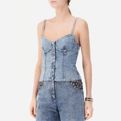 Chanel Women's Spring/Summer Casual Fashion Camellia Halter Denim Vest #78685