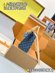 Louis Vuitton OnTheGo Women's Blue Denim Patchwork Cowhide Alphabet Print Shopping Bag Tote Bags #77376