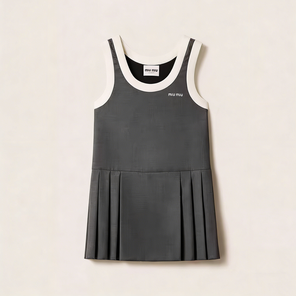 MiuMiuhirt Women's Spring/summer Cotton Gray Dress For Holiday Collection Loose Sleeveless Tank Top Pleated Dress Lady #195139