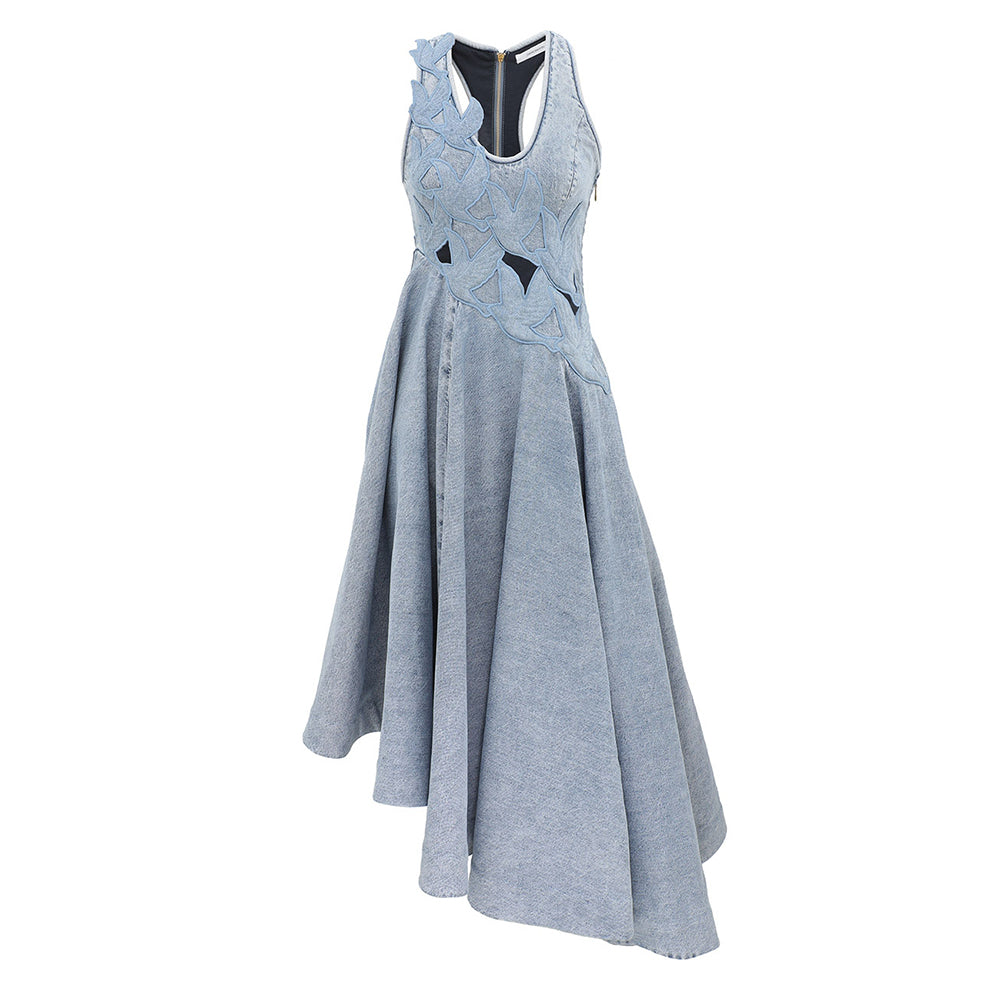 Zimmermann 2026 Spring/summer New Arrivals Alchemy Navy Blue Denim Dress Appliqu¨¦ Details And Knitted Spaghetti-strap Top Dress Lady #196834