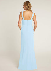 Sky Blue Sheath Pleated Chiffon Dress