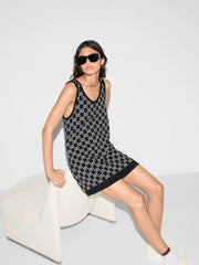 Gucci Women's Summer Logo Print Wool Round Neck Strapless Dress #77426
