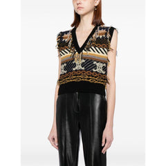 Celine Women's Spring/Summer Fringe Knit Vest Cachemire Fashion Color-Block Sleeveless Knit Vest #193282