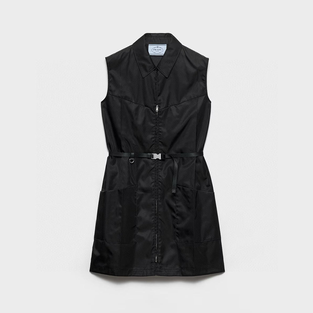 Prada Women's 2026 Early Spring Collection Black Sleeveless Nylon Dress #193683