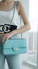 Chanel Women Classic Flap Solid Color Particle Embossed Calfskin Chain Bag Mouth Cover Bag Casual Shoulder Bags CF #71675