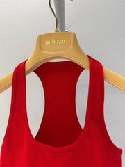 MiuMiu Women's Summer Seamless Racerback Top Elastic Jacquard Short Solid Color Cotton Sleeveless Vest #81272