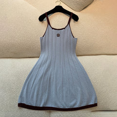 Chanel Women's Spring/Summer Color-Block Jacquard Knit Spaghetti Strap Dress Fashionable Vacation Casual Mini Dress Lady #82732A