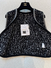 Chanel Women's Spring/Fall Knit Rhinestone-Embellished Solid-Color Cotton Sleeveless Cardigan Vest Ngvp #2396