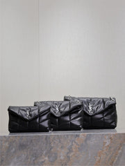 SAINT LAURENT  PUFFER TOY Handbag Black Silver Buckle Plaid Bag Stylish Elegant Sophisticated Flap Bags 7593371EL001000 #184316