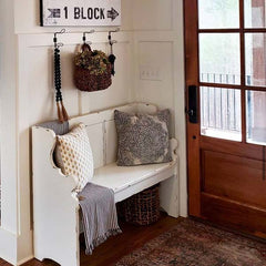 Distressed Ivory Pew Bench