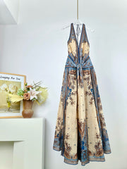 Zimmermann Women's Floral Print Deep V-neck Cotton Spaghetti Strap Dress #77264