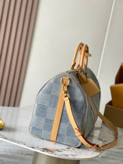 Louis Vuitton Keepall Bandoulière 50 Men's and Women's Detachable Adjustable Shoulder Strap Zipper Closure Denim Step Shoulder Tote Travel Bag Bags #76823