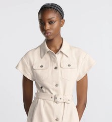 Dior Women's Short Belt Shirtdress Lapel Solid Color Logo Print Summer Short Sleeve Single Breasted Denim Dresses Ngvp #1521