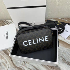 Celine Triomphe Men's Black Zipper Closure Printed Canvas Calfskin Shoulder Crossbody Bag Bags #75812