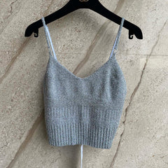 Chanel Women's Summer Fashion Minimalist Solid Color V Neck Knit Short Sleeveless Spaghetti Strap Tank Top Vest #79444