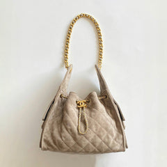 Chanel Women's Classic Double C Logo Solid Color Cowhide & Leather Tote Shoulder Bag Bags #75835